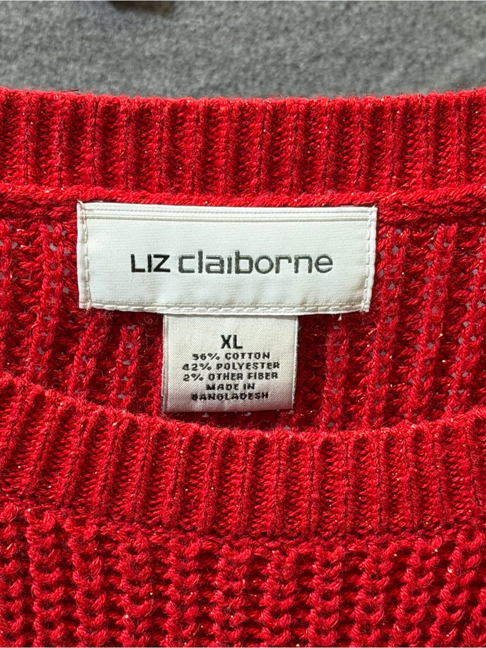 Liz Claiborne Bright Red Open-Knit Crew Neck Sweater